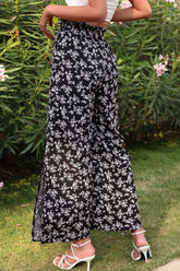 Pantalon large à taille fendue et motif floral paperbag